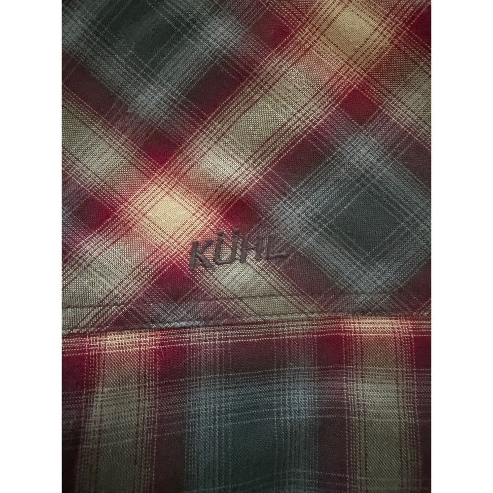 KUHL Mens Medium Sherpa Lined Flannel Plaid Shirt Jacket Gray Burgundy Shacket - Picture 5 of 12